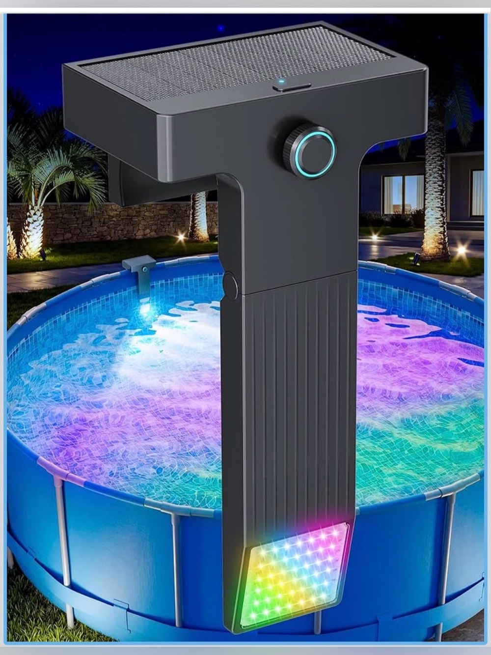 Solar Pool Light Only Metal Frame Above Ground Pools 10-Color 4-Mode LED Light